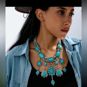 Bohemian Western Vintage Turquoise Geometric Statement Necklace